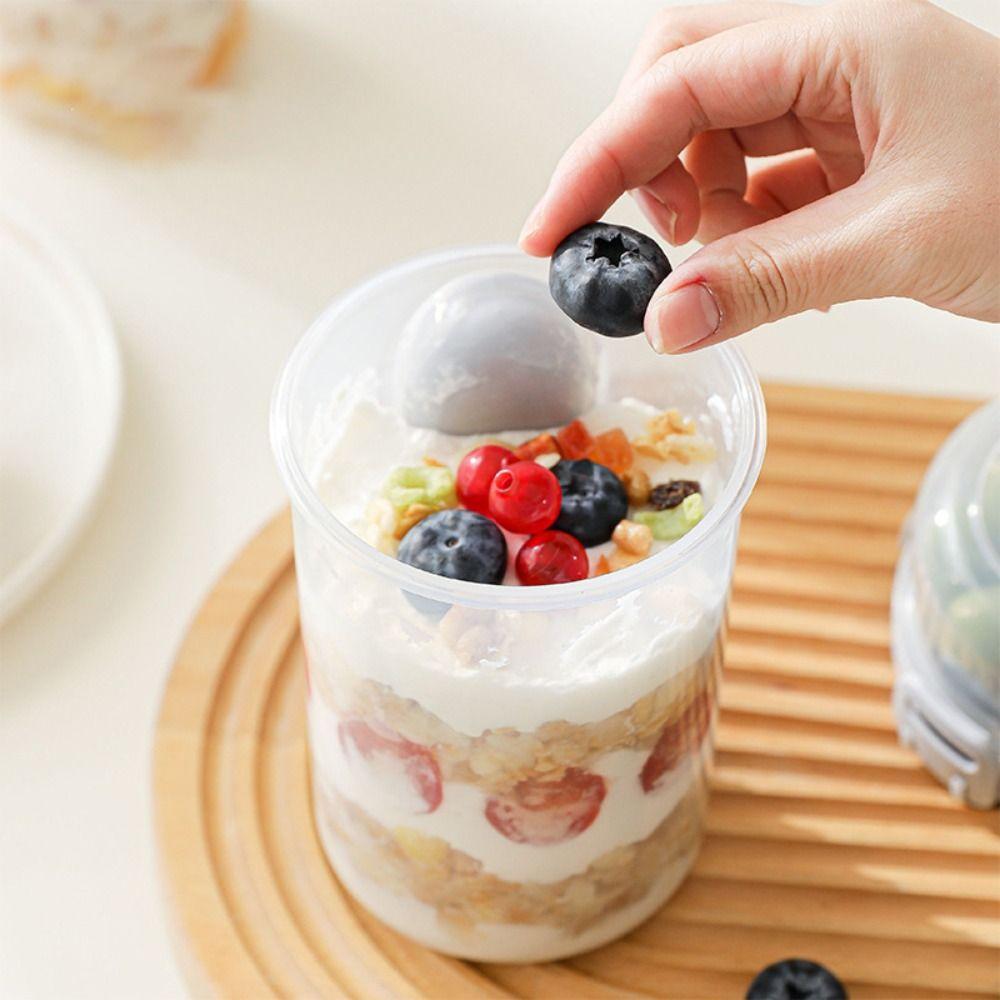 New 600ml Breakfast Cups Double-layer with Spoon Yogurt Bowl Leak Proof Reusable Salad Cup for Oatmeal Cereal Nut Yogurt