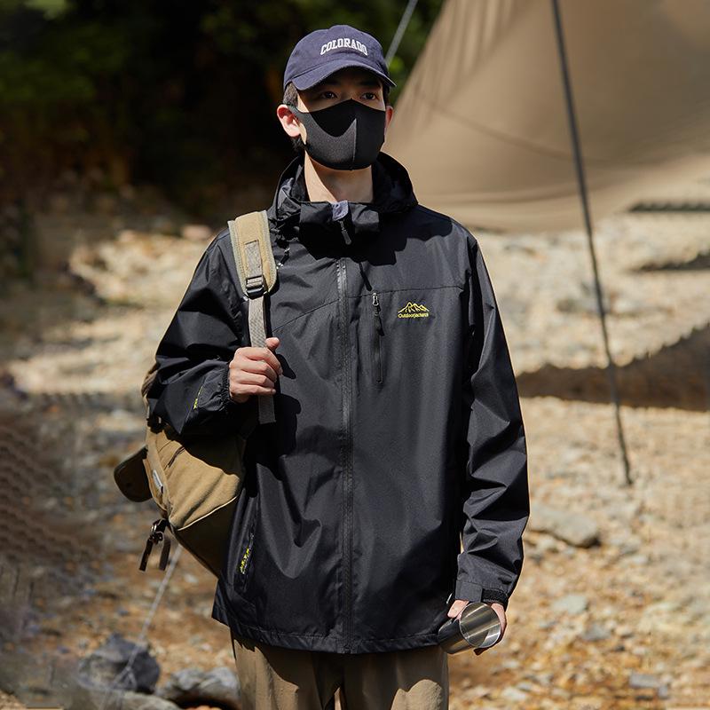 Men's Windproof Waterproof Hooded Jacket: Wear-Resistant, Scratch-Resistant, Plus Size for Outdoor, Travel, Fishing, and Mountaineering.