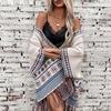 Fashion Women V-Neck Loose Knitwear Sweater Bat Sleeve Cardigan Autumn Winter Print Cloak Cross Border