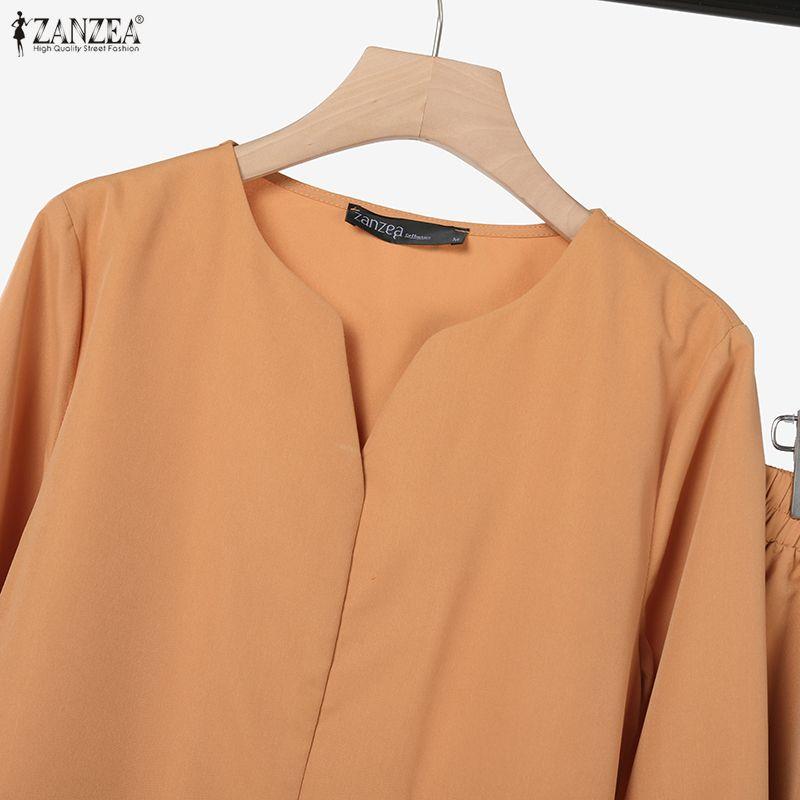 ZANZEA Women Casual Long Sleeve Blouse and Pants Two Piece Suit Sets