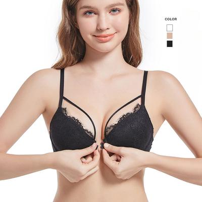 French Front Clasp Lace Bra Cross Back Bra for Women with Small Chest No Empty Cup Push Up and Anti-sagging Bra