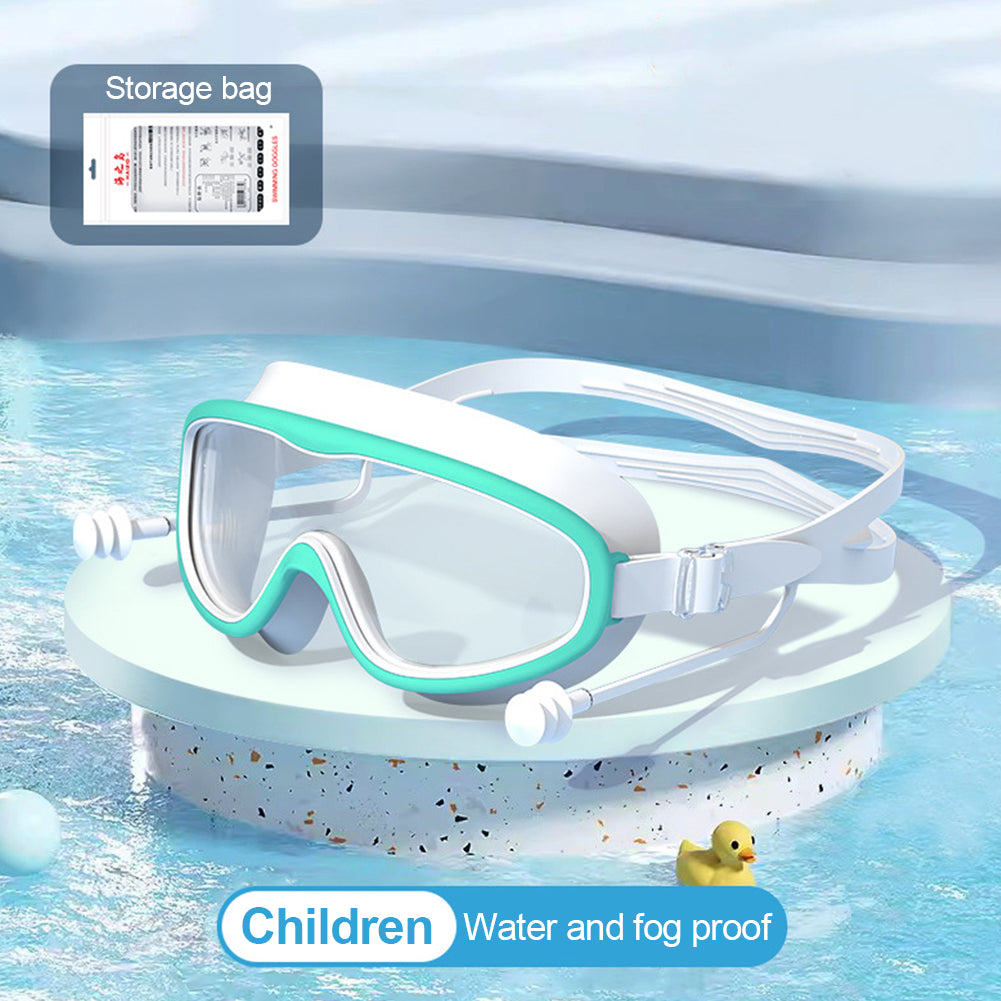 Large Frame Swimming Goggles with Earplugs for Kids High Quality Children's Antifog Swim Pool Glasses Waterproof HD Swim Eyewear