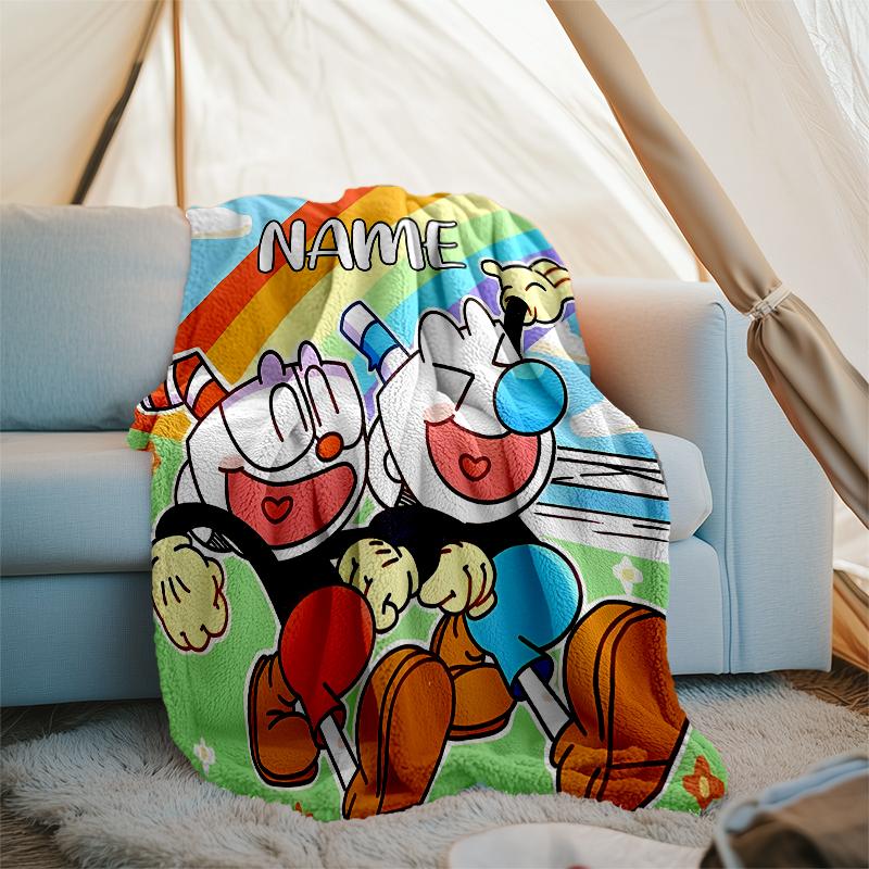 Personalized Custom Name Blanket - Cuphead Print Design,Blanket for Sofa,Bed,Travel,Camping - Soft and Warm, Great Gift