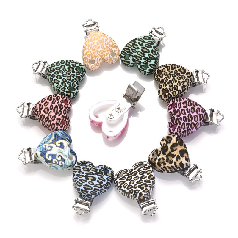 3 Stück 38x50mm Leopard Herzform Silikon Schnullerclip DIY Baby Zahnen Beißring Halskette Perlenwerkzeug Pflege Geschenk Zubehör