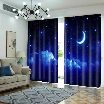 Rideau de fenêtre étoilé bleu nuit, lune, nuage, galaxie, étoiles brillantes, pour salon, chambre d'enfant, salle de bain, cuisine, porte, décoration d'intérieur, 2 pièces