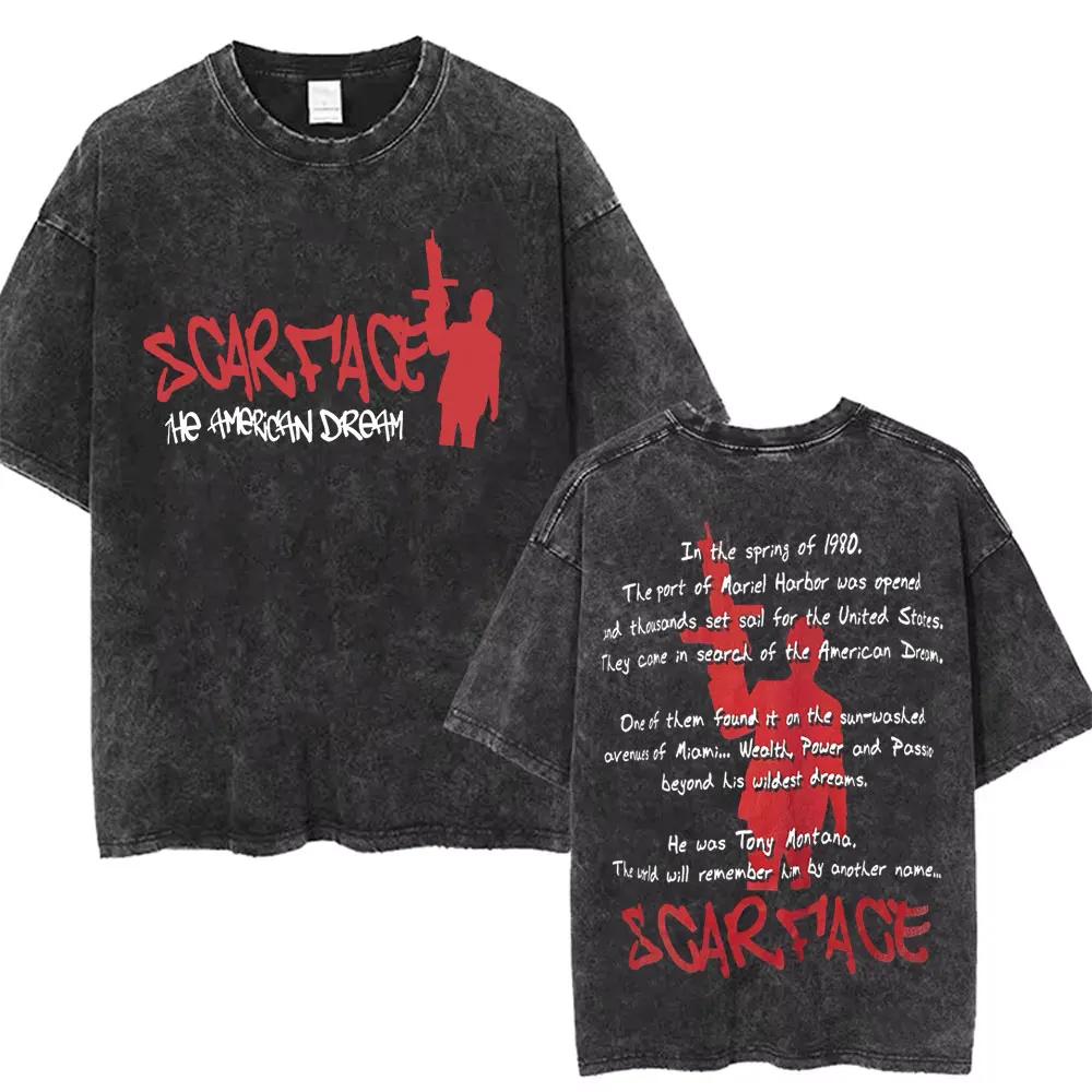 Movie Scarface Vintage Washed Tshirt Tony Montana Face Al Pacino Oversized Tshirts Men Women Fashion Hip Hop Gothic T Shirts