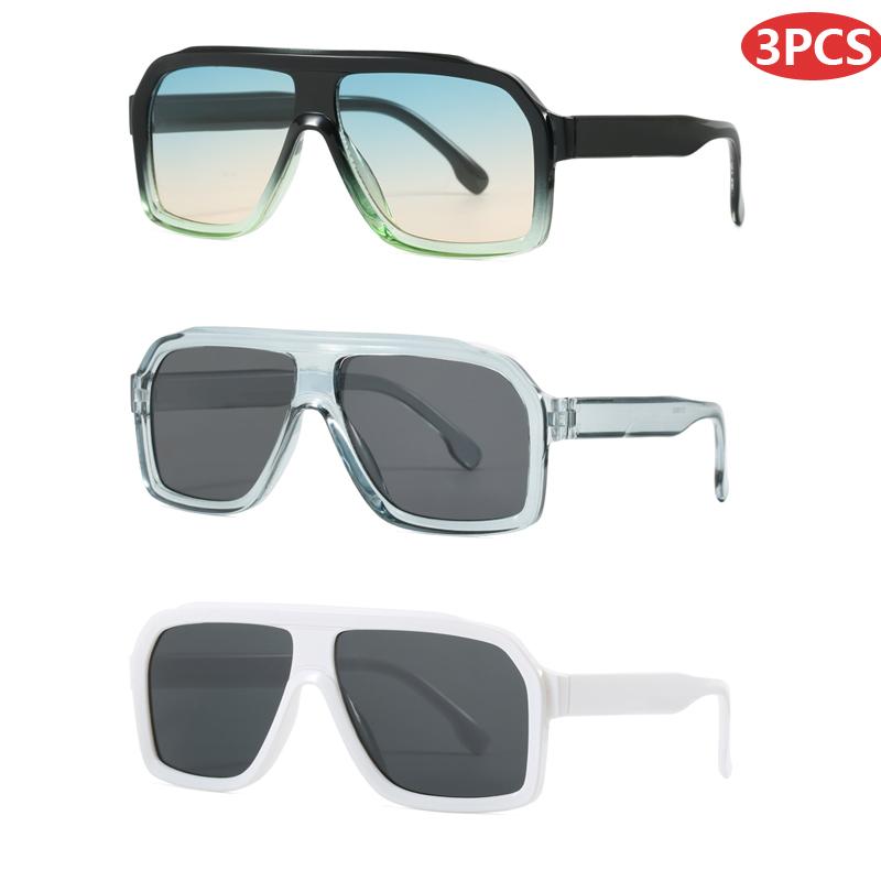 

3pcs Square Sunglasses UV400 Black Shades Fashion Chic Polygon Eyewear for Women Men