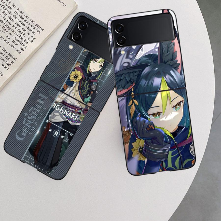 Genshin Impact Tighnari Phone Case For Samsung Z Flip 7 6 5G Galaxy Z Flip 5 4 3 Black Hard Cell Cover Luxury PC Shell Coque
