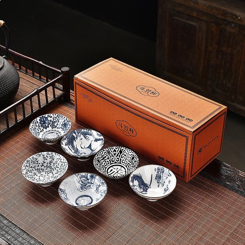 Tang Song Blue and White Porcelain Teacup Bowl Lid Bowl Ceramic Kung Fu Small Teacup Single Cup Master Cup Tea Set China