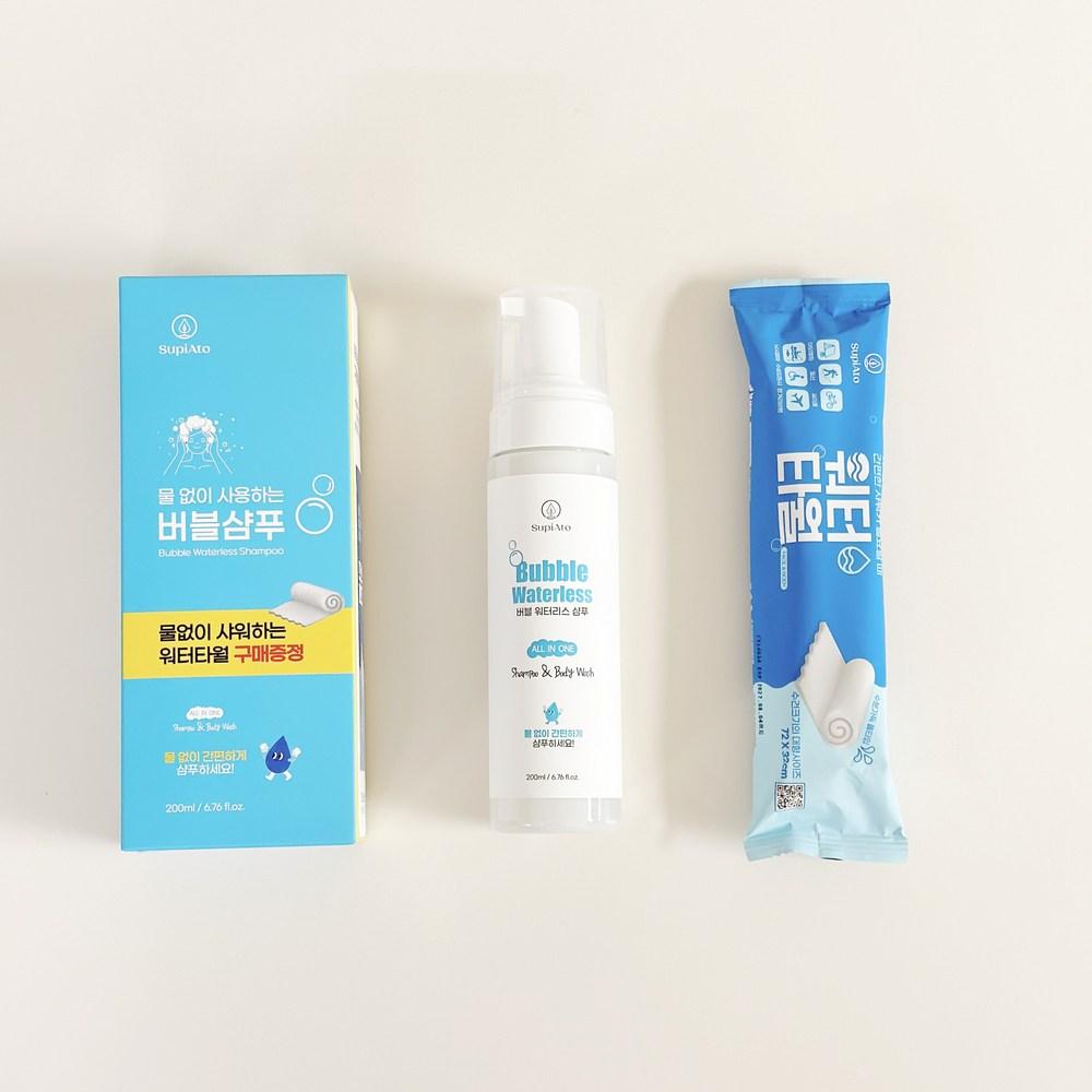 Supiato waterless bubble shampoo 200ml + water towel, 1 piece