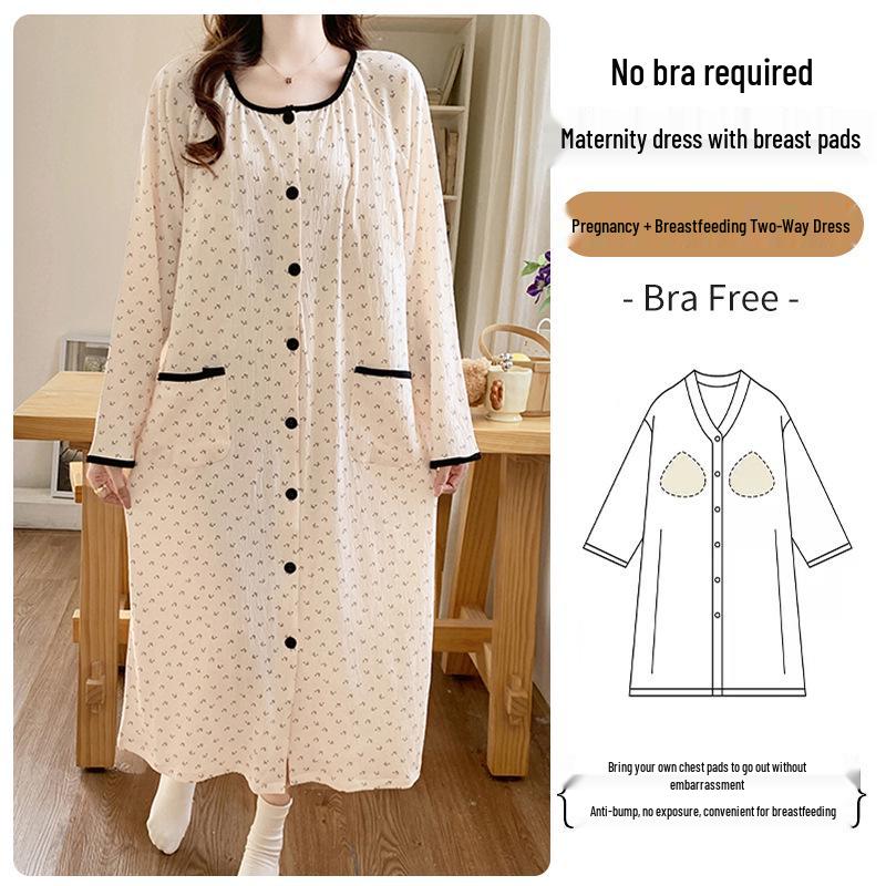 Long Sleeve Maternity Nightgown: Spring & Autumn Breastfeeding Pajamas with Cardigan for Pregnant Women