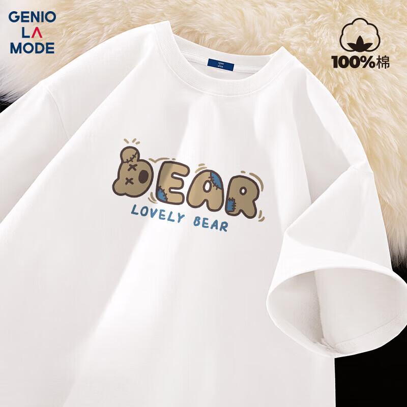 

GENIOLAMODE Men s J-Bear Letter Print Pure Cotton T-Shirt 3XL