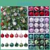 Festive 12/24pcs Christmas Tree Baubles Glitter Ornaments For Christmas Decor