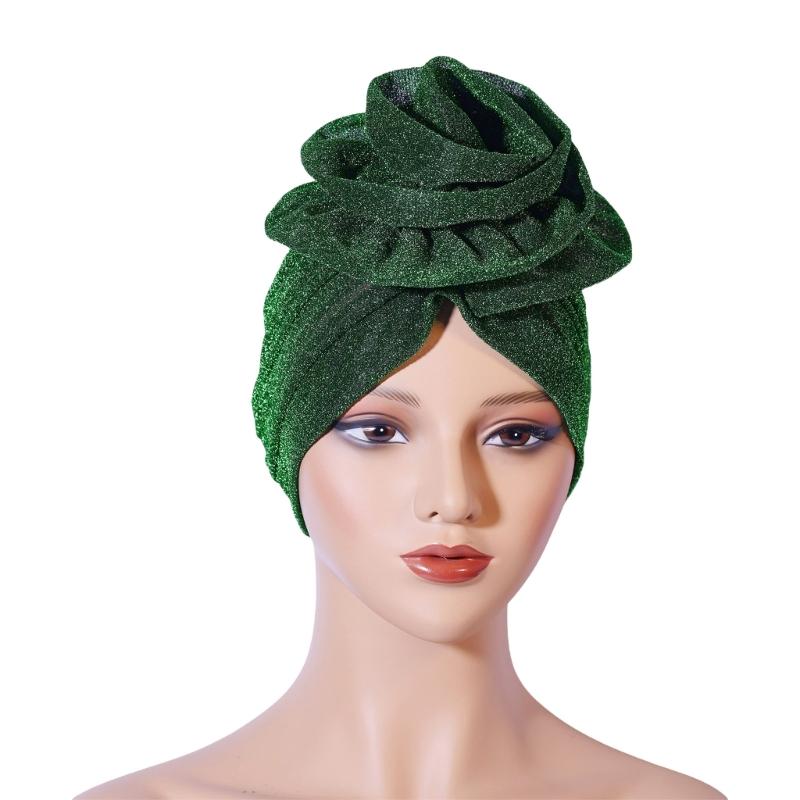 

Shining Yarn Turban Caps Hijab Bonnet Hat Headwrap for Female Multiuse Ethnic Flower Turban African Hat for Formal Casual трава зеленый
