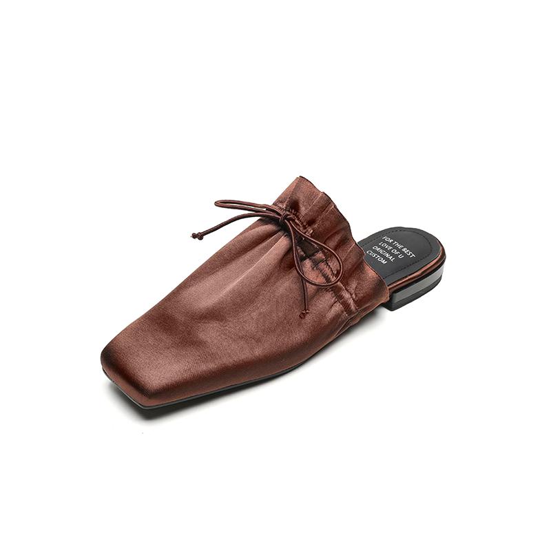 Fashion Retro Leather Covered Toe Slippers Women Low-heel Leisure Soft Leather Mules Female Shoes for Women 2025 Slides Women Sandals