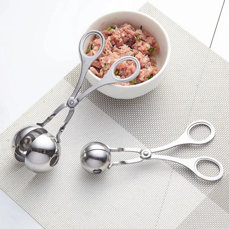 Strumento per fare le polpette di carne, clip in acciaio inox, cucchiaio rotondo per formare le polpette di riso, stampo per fare le polpette, gadget da cucina antiaderente e ripieno