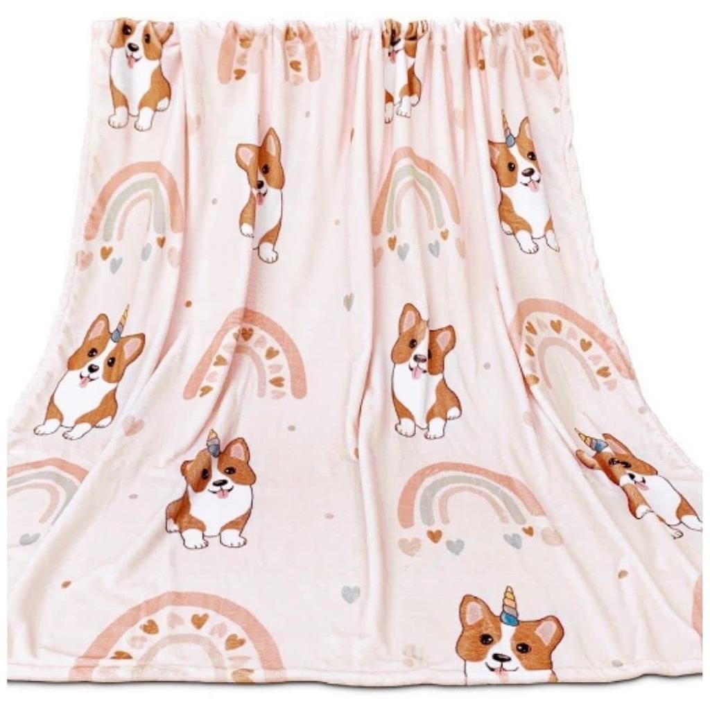 Cute Corgi Blanket Puppy Pattern Blanket Soft Flannel Blanket for Children Adult Gift Blanket