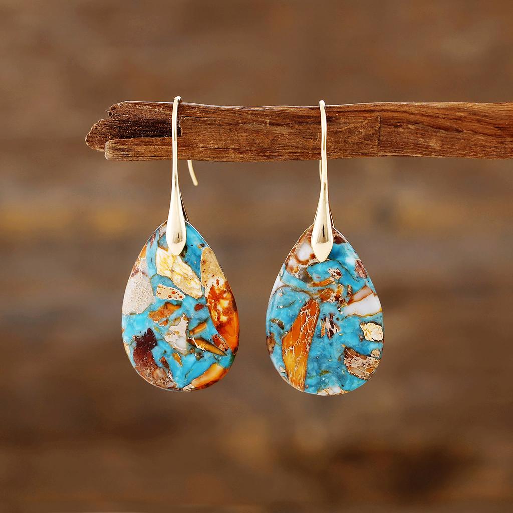 Bohemian New Vacation Style Half Jewel Water Drop Pendant Earrings European and American Popular Accessories