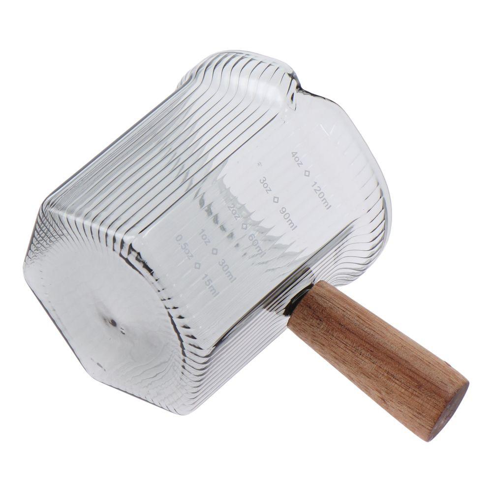 Glass Milk Cup Easy to Clean with Wood Handle Gray Measuring Cup Vertical Grain Multipurpose Espresso Cup Milk Espresso Cup