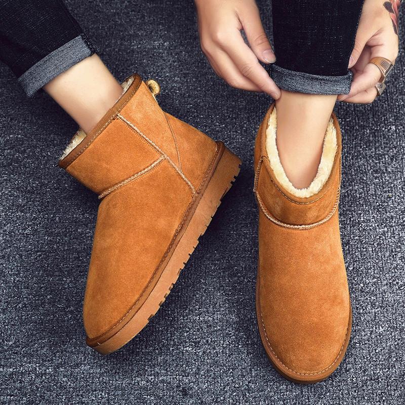 Winter New Shoes for Men Women Leather Boots Warm Plush Leather Casual Shoes Couples Thick-soled Short Snow Boots 35-46
