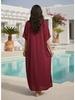 Womens Boho Embroidered V Neck Kaftan Dress Loose Fit Elegant Loungewear Beach Cover Up for Summer Resort Wear Q1545-23001