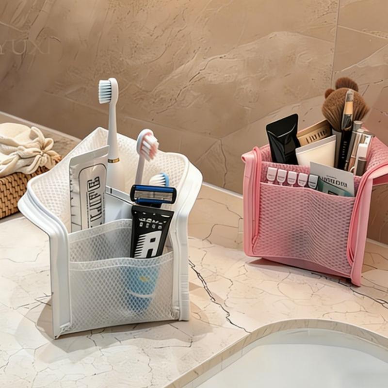 Large Capacity Pvc Cosmetic Bag Waterproof Space Saving Toothbrush Toiletry Pouch Stand Up Zipper Closure Portable Beauty Case