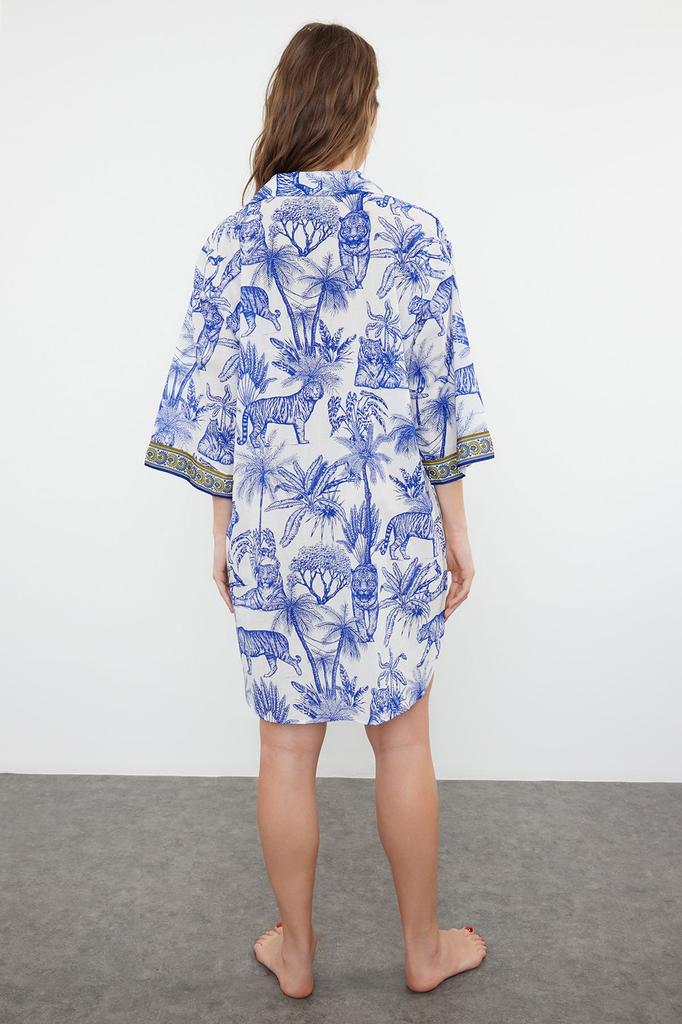 Women's Style Dress Tropical Patterned Wide Fit Midi Woven 100% Cotton Beach Dress