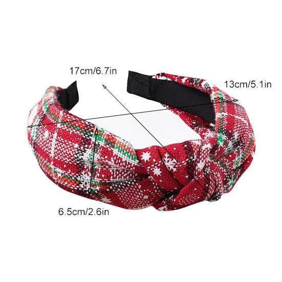 Fashion Women Plaid Knot Snowflake Print Elastic Hairband Christmas Hair Hoop