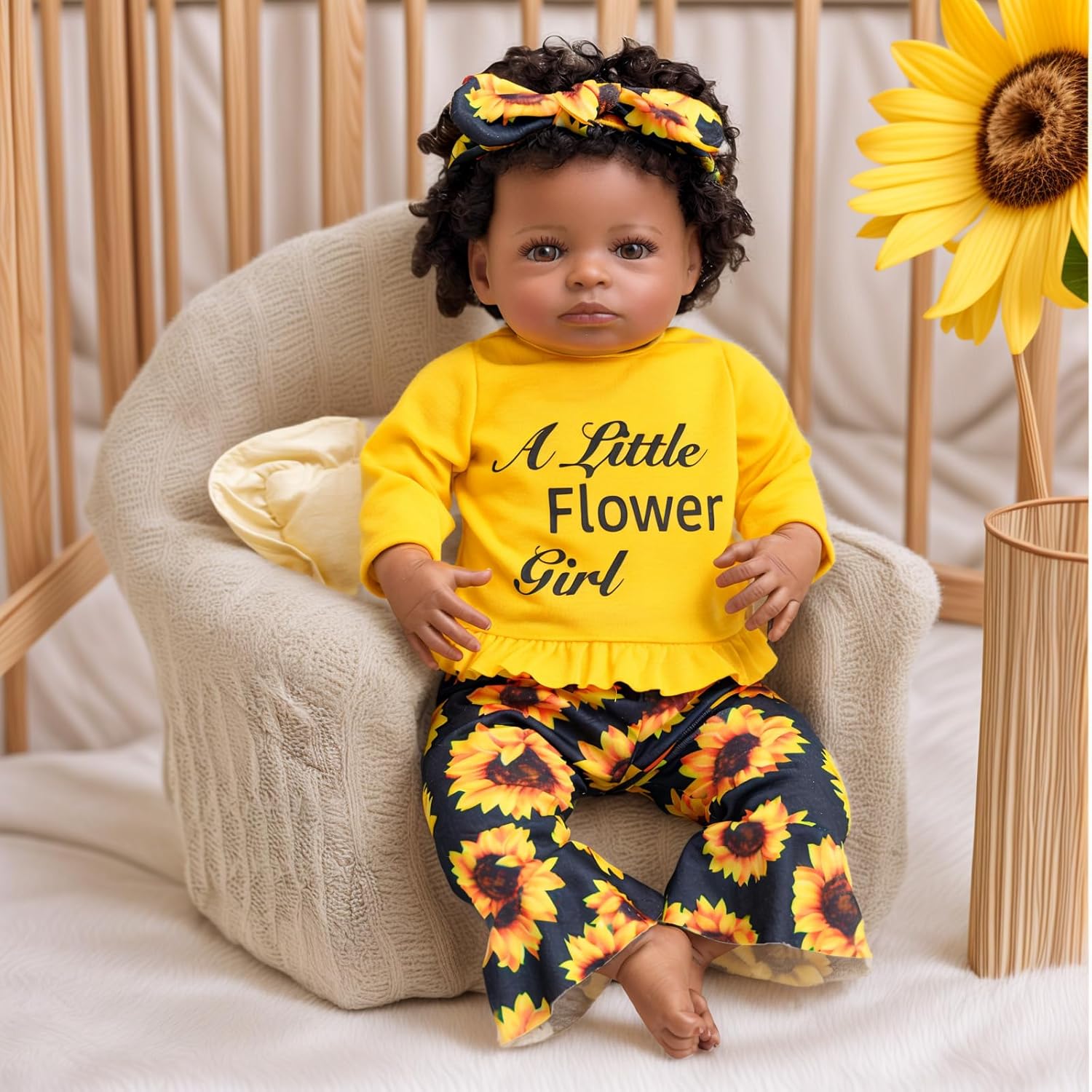 BABESIDE Набор одежды из 3 предметов для кукол-реборн 17-22 дюйма, одежда для кукол-реборн подсолнух с повязкой на голову, аксессуары для реалистичных кукол