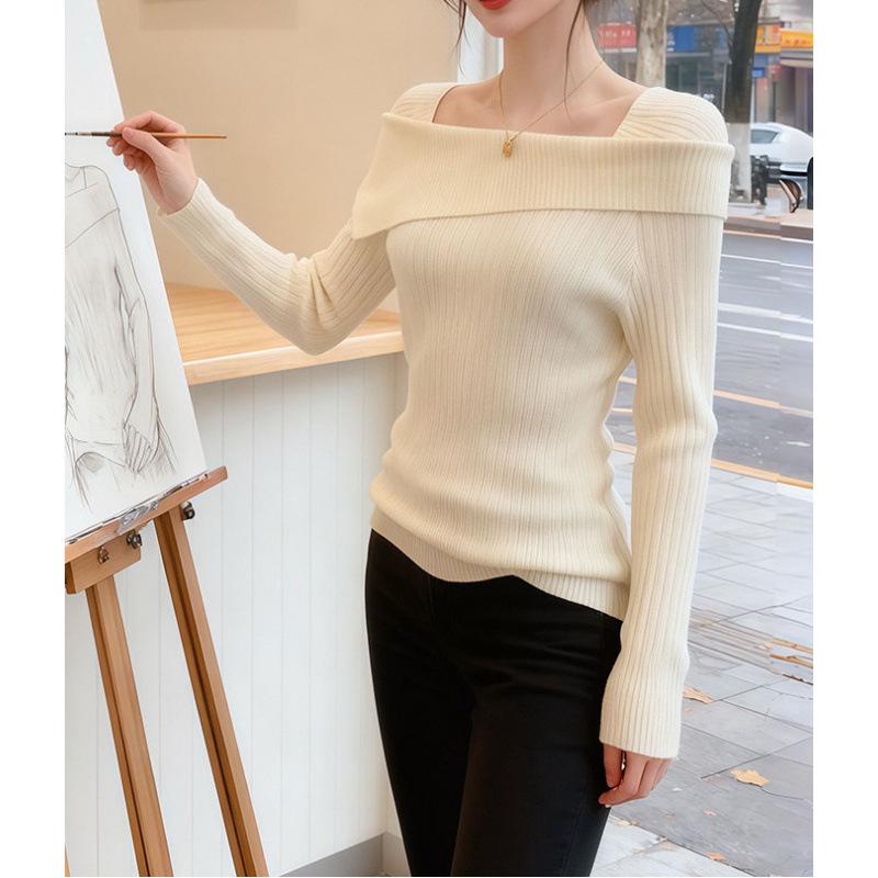 2026 Spring Women's Strapless One-Shoulder Knit Base Layer Top with Long Sleeves, Autumn/Winter.