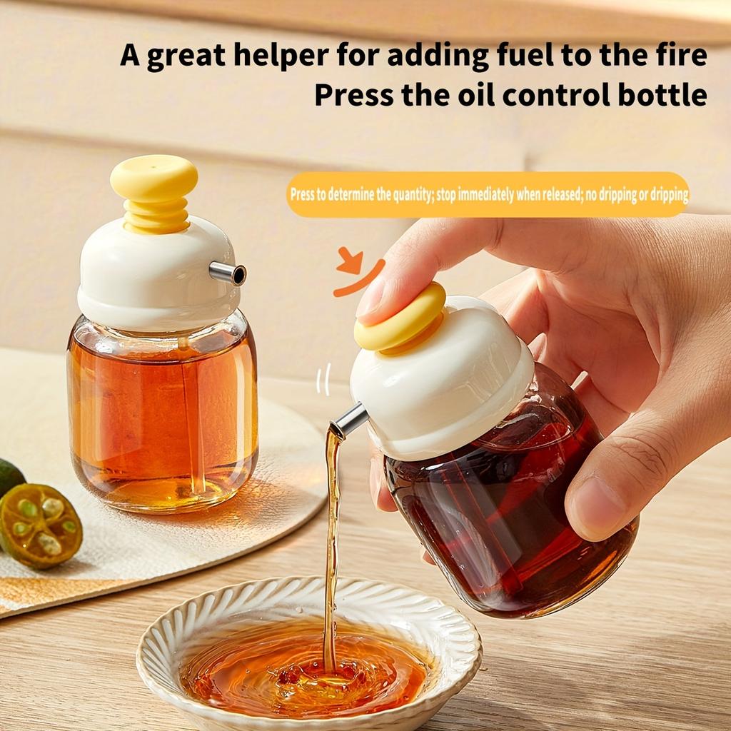 Press-top Glass Oil Bottle,Soy Sauce And Vinegar Condiment Bottle,Home Kitchen Spice Metered Oil Control Bottle