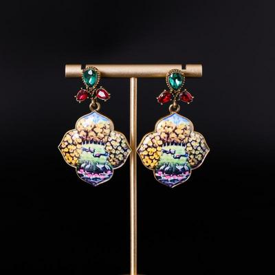 Vintage Floral And Bird Pattern Earrings Retro Palace Style Light Luxury Artistic Diamond-Studded Elegant Jewelry Gift