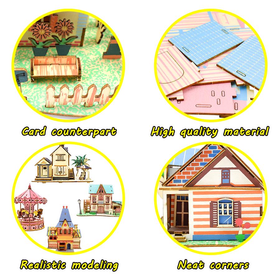 3D Wooden Puzzle Toys Jigsaw Architecture DIY Windmill Castle Construction Pattern Kids Puzzles Learning Educational Toys Gifts