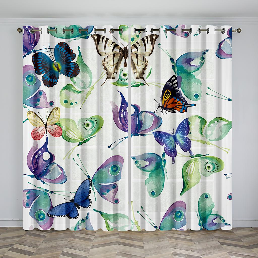 Kolorowe Zasłony z Motywem Motyli Salon Sypialnia Cienkie Zasłony Dekoracja Domu 2 Sztuki Antystatycznych Haczyków Zasłony