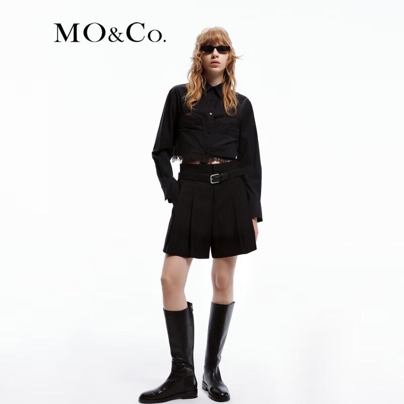 MO&Co. Wool Blend A-line Pleated Shorts with Belt