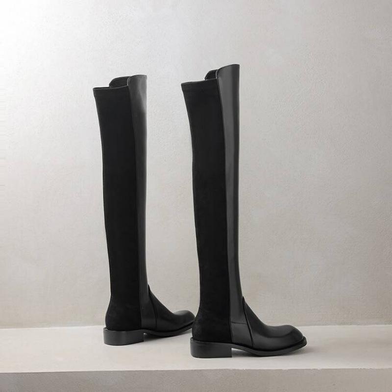 

Корейская версия новых кожаных ботинок большого размера на резиновой подошве, на низком каблуке, нескользящие, удобные, ботинки-чулки для женщин, осенне-зимние, с круглым носком, выше колена 39