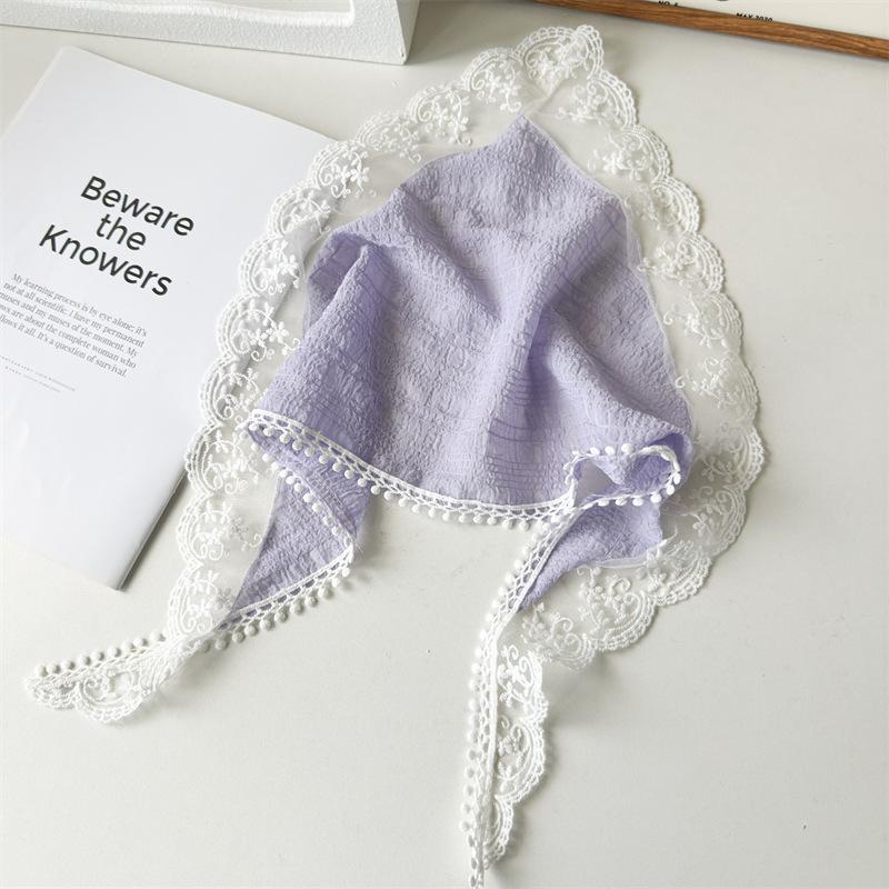 Country-style White Lace Triangular Scarf Headband Headwrap Headpiece for Covering The Head, Fashionable Silk Scarf Accessory