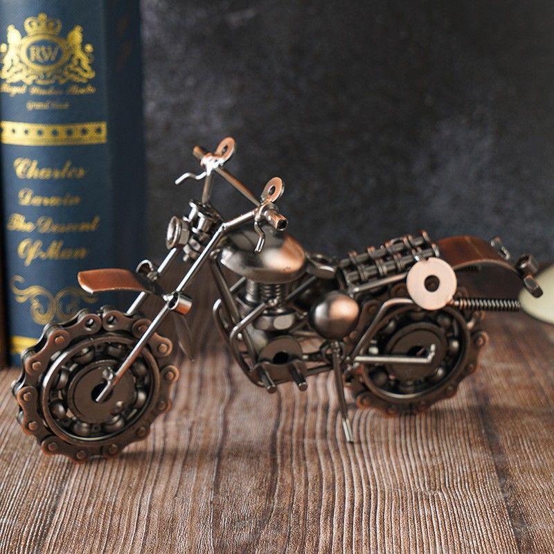 Retro Wrought Iron Harley Motorcycle Model: Industrial Style Ornament for Home Decor