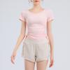 Women's V-Neck Short Sleeve Sports T-Shirt - Solid Color, Breathable, Slimming Fitness Top for Spring/Summer.