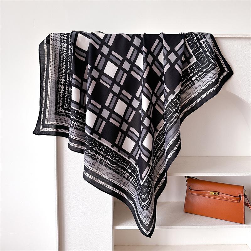 

Square 90Cm Imitation Silk Large Square Scarf Retro Literary Printing Shawl Versatile Herringbone Scarf Headscarf Female 90x90cm