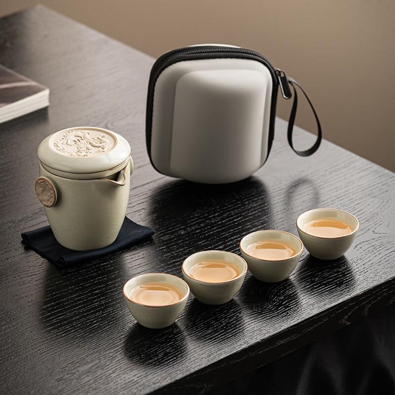 Auspicious Dragon Ru Kiln Travel Tea Set