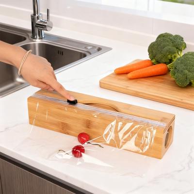 Food Cling Film Cutter Plastic Wrap Dispenser with Slide Cutter Aluminum Foil Dispenser Wall-Mounted Organizer for Kitchen Storage
