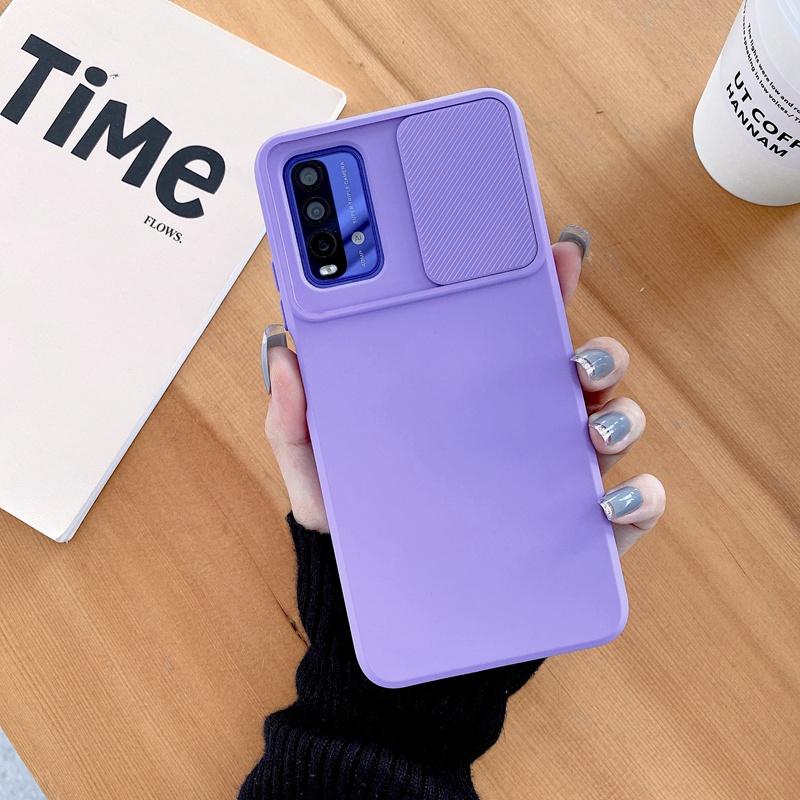 Flüssige Silikonhülle für Samsung A51 A71 A12 A21 A32 A42 A52 Redmi Note 9 10 Schiebe-Druckfenster mit Objektivschutzabdeckung