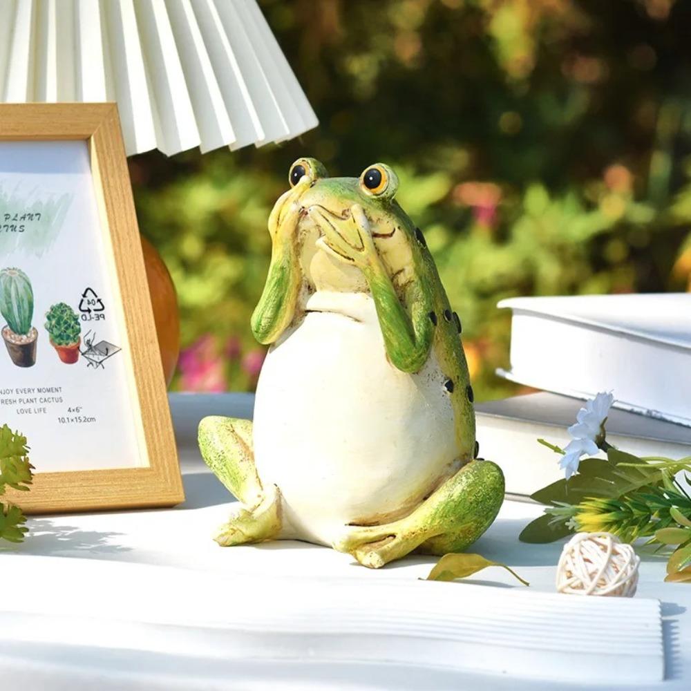 Resin Crafts Small Frogs Figurines Cartoon Animal Statue Mini Frog Ornament  Indoor Home Desktop