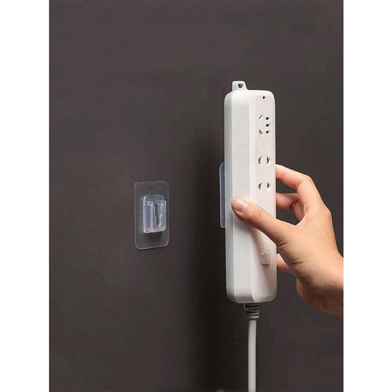 5 Pairs Clear Wall Hook, Adhesive Power Strip Rack For Household Transparent Strong Perforation-Free Storage Box Tissue Box Storage Shelf Clip Patch