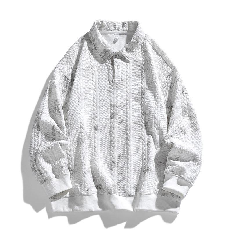 

Жаккардовый свитер с длинными рукавами и отложным воротником, мужской весенне-осенний топ, дышащая базовая рубашка M белый