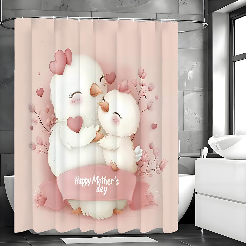 Happy Mother's Day Cute Chick Floral Shower Curtain, Bathroom Decorative Shower Curtain, Waterproof Shower Curtain with Hooks