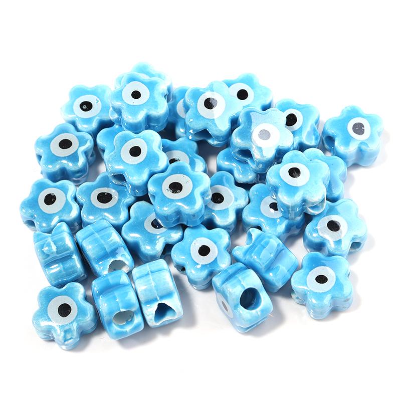 

10Pcs/Lot 10mm Ceramic Beads Colorful Flower Shaped Evil Eye Large Hole Loose Beads For Bracelet Necklace Diy Jewelry Making синий