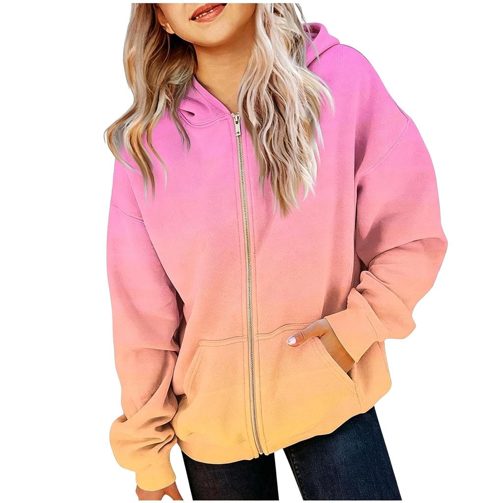 Kids Hooded Zip Up Jacket Gradient Print Long Sleeve Casual Sweatshirt for Boys and Girls