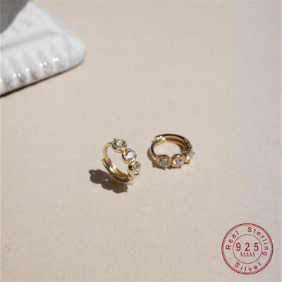 Girls 925 Sterling Silver Geometric Zircon Mini Hoop Earrings for Girls Wedding Party Fine S925 Jewelry